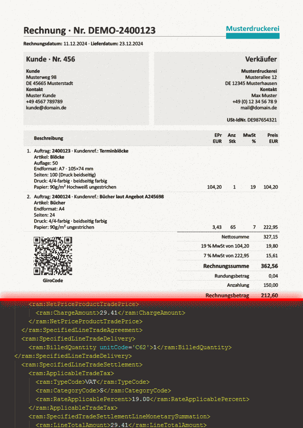 XML2HTML E-Rechnung ZUGFerd XRECHNUNG Factur-X