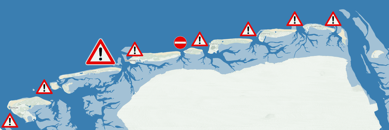 Karte Ostfriesische Insel mit Gefahrenhinweisen