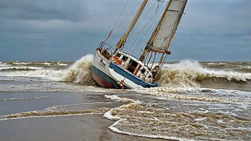 Schiff auf Sandbank im Seegatt aufgelaufen